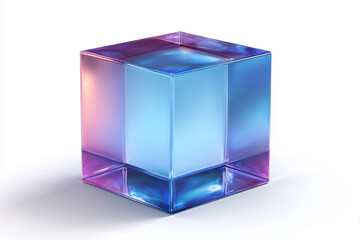 A translucent cube, 3D render, isolated on a white background.
