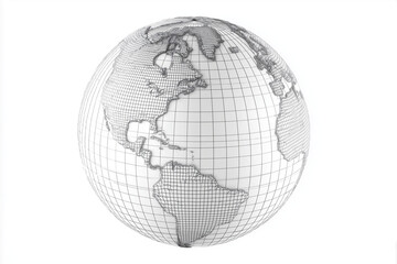 A wireframe globe, 3D render, isolated on a white background.