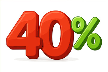 Number 40 percent off for discount. 3D render percentage for sale promotion. Red forty and green percent sign. Special offer marketing symbol for business and shopping sales.