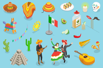 3D Isometric Flat Vector Illustration of Latin America, Mexico Travel Collection For Social Media And Blogs