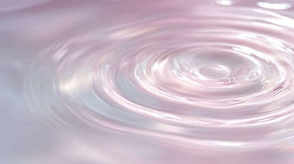 Water drop falling into water creating ripples on the surface with a soft pink hue, creating a calming and serene atmosphere