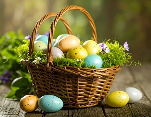 Easter eggs in a wicker basket