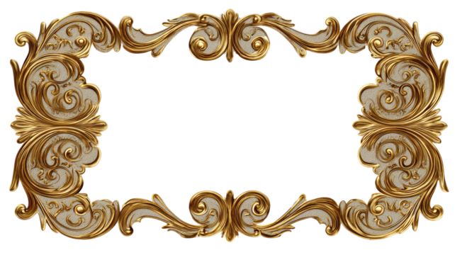 Elegant golden frame with ornate decorative border classic luxury design for art display photo or mirror accent isolated on white background