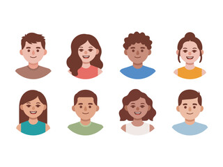 Fototapeta premium Portraits of Diverse Young People with Braces in Flat Vector Style