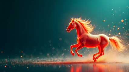 Year of the Red Horse teal background with space for copy