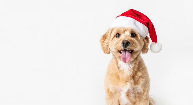 Adorable dog wearing a santa hat, isolated on white background, ready for christmas celebrations - Powered by Adobe