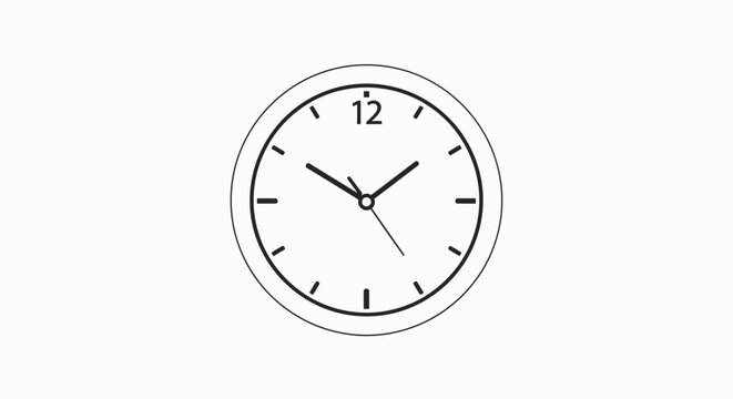 Elegant minimalist clock illustration showing ten minutes to twelve on white background