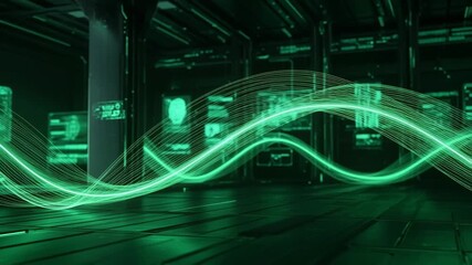 Dynamic digital streams illuminating a modern server room, showcasing advanced network connectivity, secure data processing, and robust global communication infrastructure - Powered by Adobe