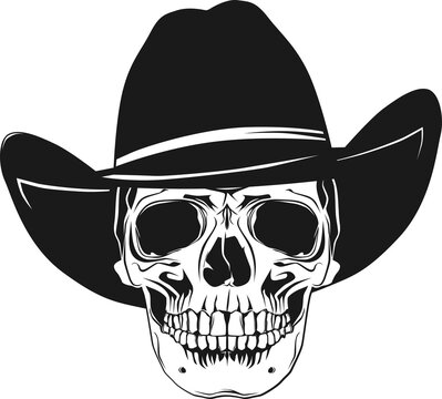 Skull in a cowboy hat. Halloween skull. Front view.