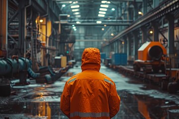 Fototapeta premium Man in orange jacket in warehouse