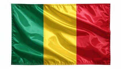 Obraz premium Vibrant Mali flag ripples majestically with rich colors symbolizing pride and heritage, perfect for national pride and global representation.