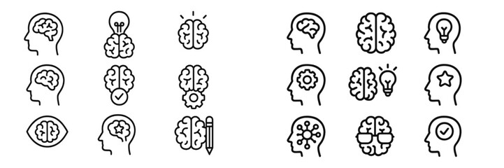 Various icons representing creativity, intelligence, and cognitive processes in a minimalistic design style