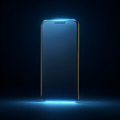 Modern smartphone with glowing blue light on a dark background