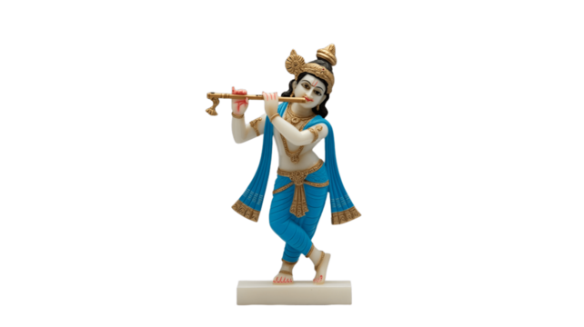 A serene statue of a figure playing flute.
