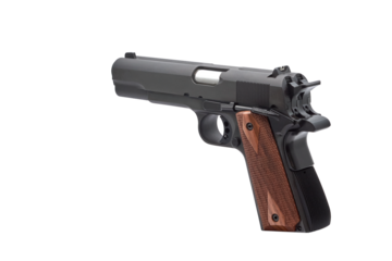 Double-barrel 1911-style pistol, twin-barrel handgun on a transparent background