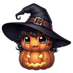 Cute pumpkin witch character isolated on transparent background isolated on transparent background