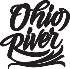 Ohio River with calligraphy shape and advace elements in silhouette white background.
