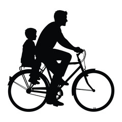 Fototapeta premium Father and child cycling together silhouette bicycle
