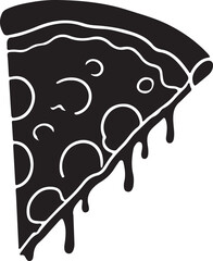 Pizza slice icon balck and white in silhoette white background.