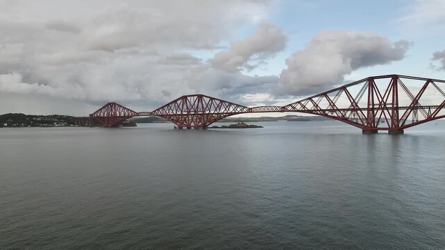 Forth Bridge from a drone, Queensferry Crossing, Forth Estuary, Scotland