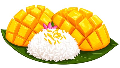 Mango sticky rice, vibrant, tropical