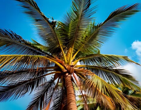 Vibrant palm tree against a vibrant blue sky