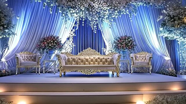 Exquisite wedding stage d?cor with elegant white flowers and shimmering accents