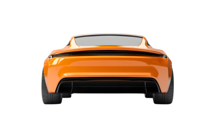 Rear view of a sleek orange sports car Keywords: car, sports car, automobile, vehicle, orange isolated on a transparent background