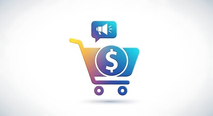 Shopping cart with dollar sign and marketing megaphone icon