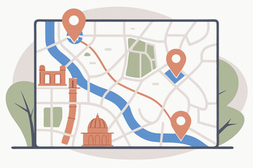 Obraz premium City Map with Navigation Pins and Landmarks location