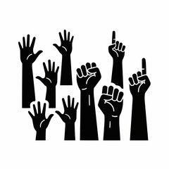 Obraz premium Diverse raised hands and fists vector illustration symbolic of unity and protest