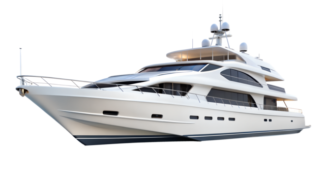 Luxury yacht isolated on transparent background, a symbol of wealth and leisure, cruising through calm waters, embodying freedom and adventure