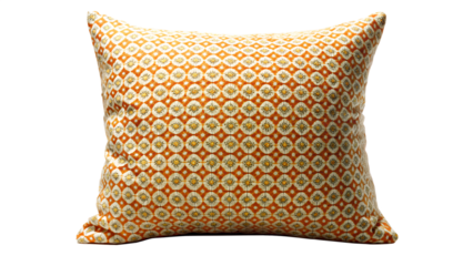 A decorative pillow with an intricate geometric pattern isolated on transparent background, adding a touch of elegance and comfort to any interior decor