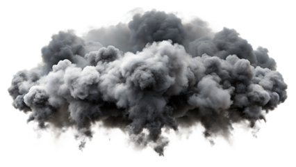 Dramatic gray cloud formation isolated on transparent background, billowing and ominous, conveying a sense of impending storm and atmospheric tension