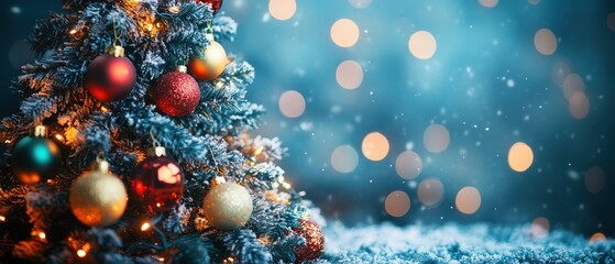 Fototapeta premium A beautifully decorated Christmas tree with colorful ornaments and sparkling lights during the festive season