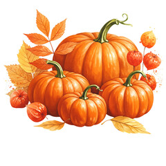 Obraz premium Assortment of pumpkins and chinese lanterns isolated on transparent background