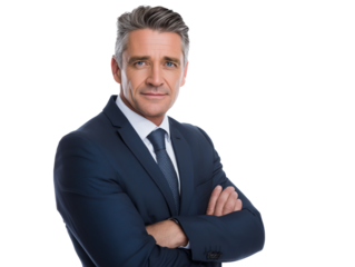Middle-Aged Male Executive in Suit on Transparent Background