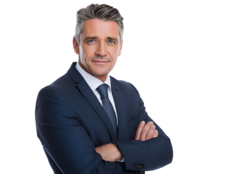 Middle-Aged Male Executive in Suit on Transparent Background