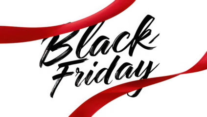 A striking image featuring red ribbons framing illegible white text on a black background design element