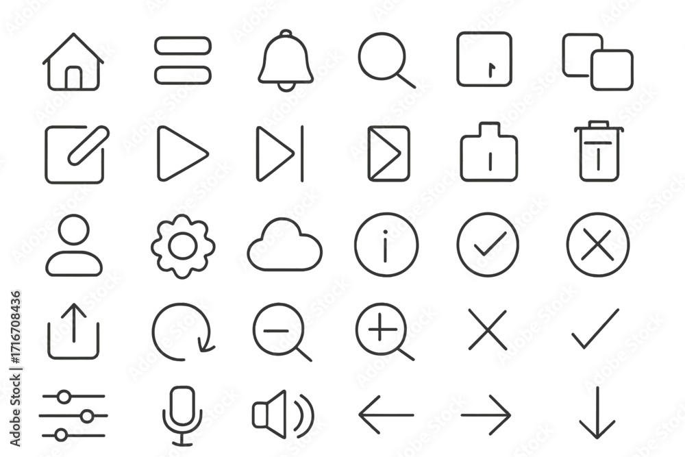 Poster ui ux line icon set for web and mobile apps. minimalistic pictogram collection for interface design.