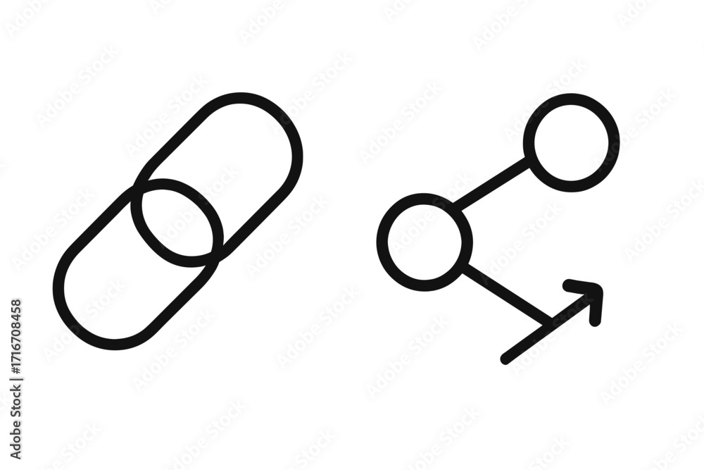 Aufkleber link and share line icon set. minimalist linear pictogram collection for web design, apps, and socia