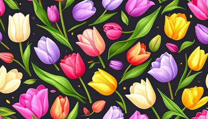 Floral tulip pattern on dark background