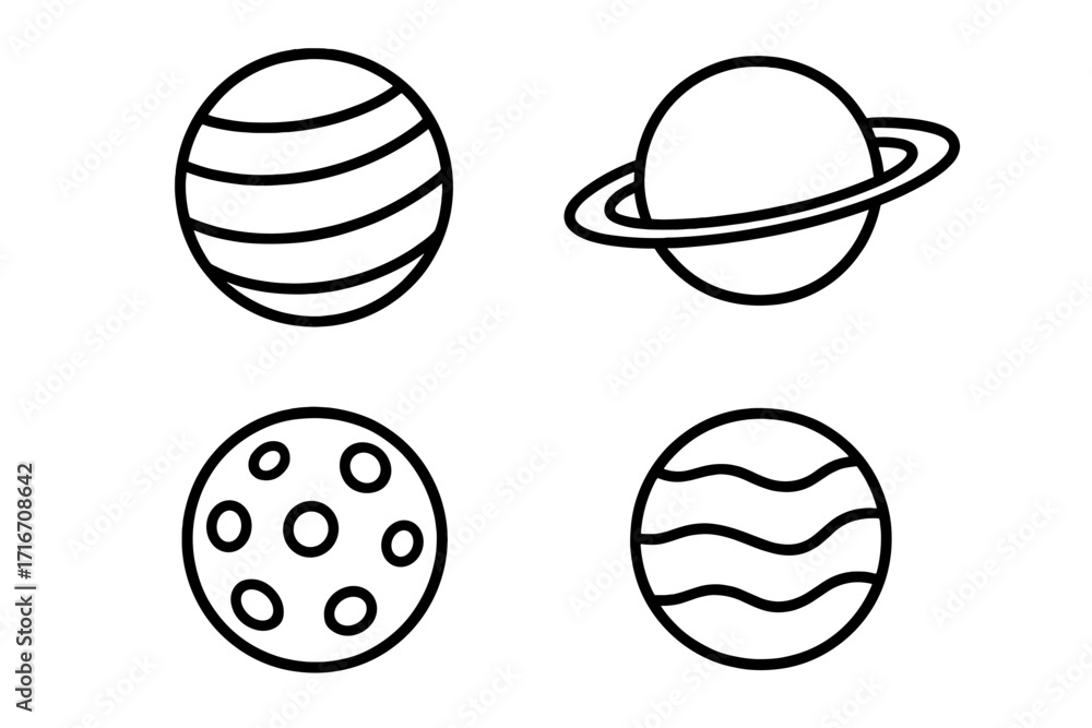 Poster planet icon set in thin line style. astronomy and space symbols. vector illustration of celestial bo