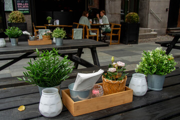 Table in a restaurant with cutlery and decorations