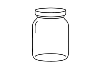 Glass jar with lid for food preserving and canning. Outline vector drawing. Minimalist container for kitchen storage. Simple black and white line art illustration icon.