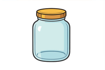 Glass jar vector cartoon illustration. Empty container with lid for food storage. Symbol for canning, preserving jam, honey. Homemade, DIY, kitchen, pantry concept.