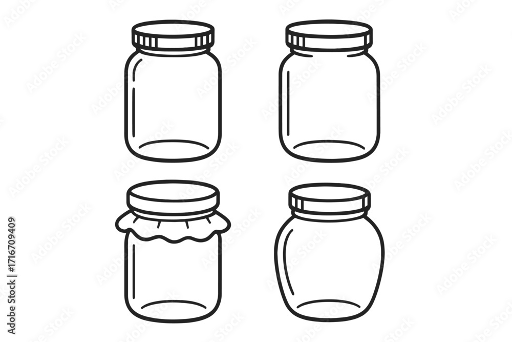Aufkleber glass jar line icon set for food storage and preservation. vector collection of empty containers for