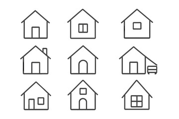 House line icon pack. Home thin linear pictogram collection for web design and apps. Simple real estate property building outline symbols. Editable stroke vector illustration set.