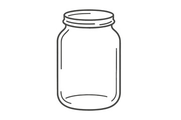 Glass jar line art. Empty mason jar for jam, pickles, or preserving. Minimalist container outline for canning and food storage. Vector illustration icon symbol. Homemade.