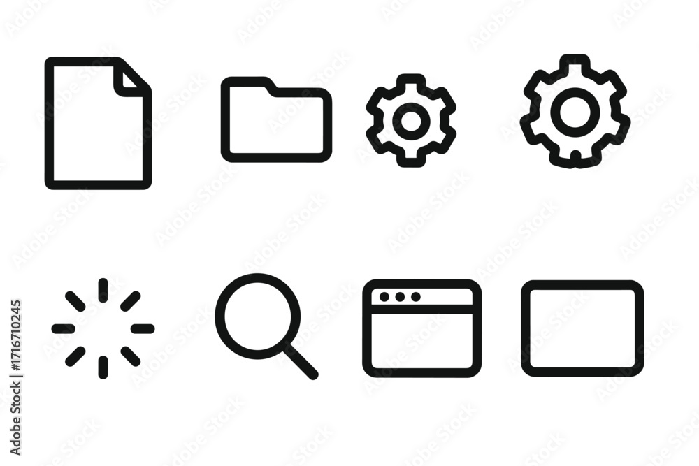 Poster minimalist ui ux line icon set. essential interface graphic elements. vector file, folder, gear, set